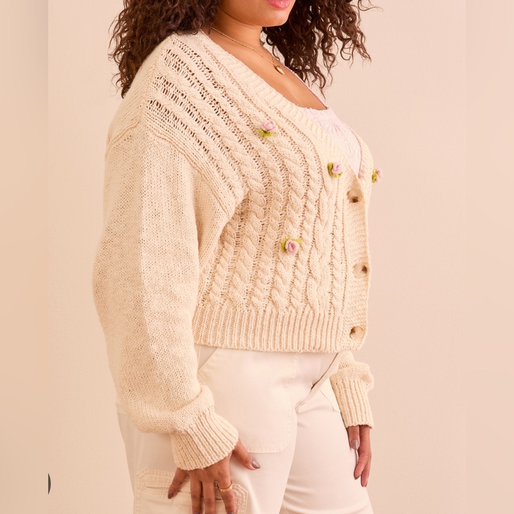 Arula Jenni floral cardigan sweater, Arula size A, 1X - Picture 2 of 8